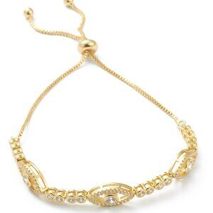 Beautiful Slider Bolo Bracelet W pave Marquis, Real 18K Gold Plated